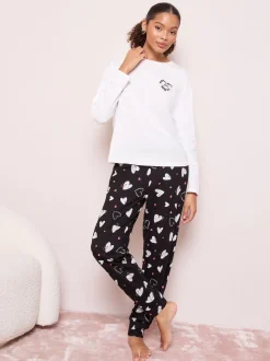 Friends Like These Black/White Bonne Nuit Heart Long Sleeve Pyjamas