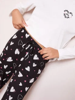 Friends Like These Black/White Bonne Nuit Heart Long Sleeve Pyjamas