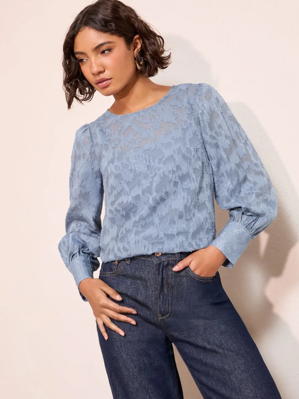 Friends Like These Blue Long Sleeve Textured Blouse