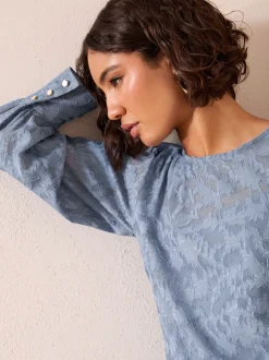 Friends Like These Blue Long Sleeve Textured Blouse