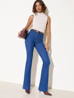 Friends Like These Blue Petite High Waist Pocket Flare Jeans