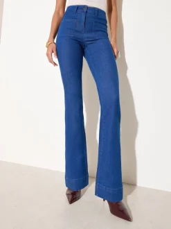 Friends Like These Blue Petite High Waist Pocket Flare Jeans