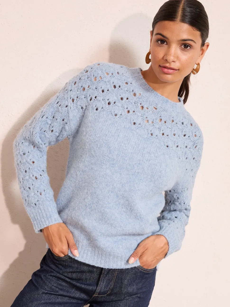 Friends Like These Blue Pointelle Stitch Jumper