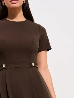 Friends Like These Brown Tab Detail Short Sleeve Midi Tailored Dress