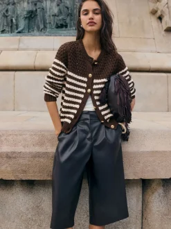Friends Like These Brown Contrast Stripe Cardigan