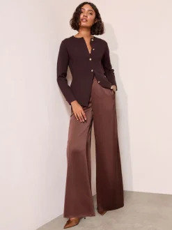 Friends Like These Brown Super Wide Leg Satin Trousers