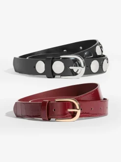 Friends Like These Burgundy and Black Studded Belts 2 Pack