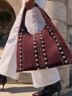 Friends Like These Burgundy Red Studded Slouchy Tote Bag