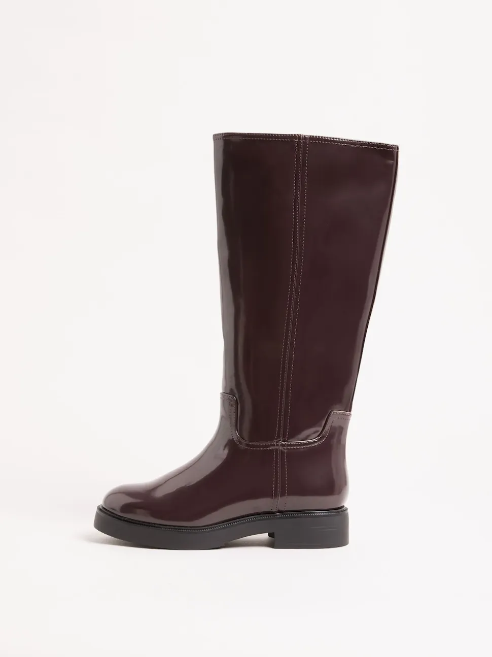Friends Like These Burgundy Red Wide Fit Faux Leather Casual Flat Pull On Knee High Long Riding Boots
