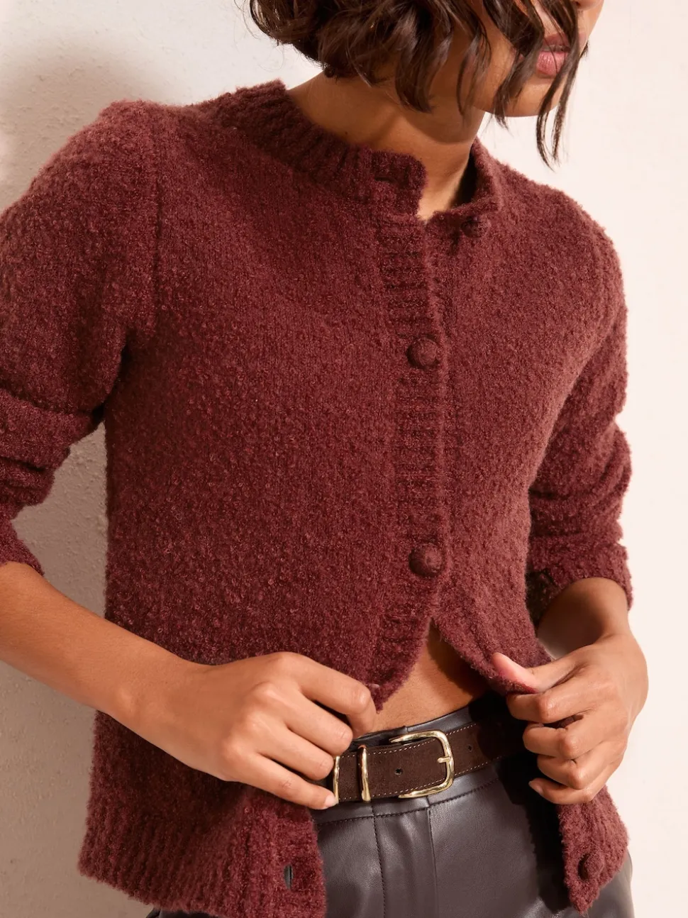 Friends Like These Burgundy Red Boucle Cardigan