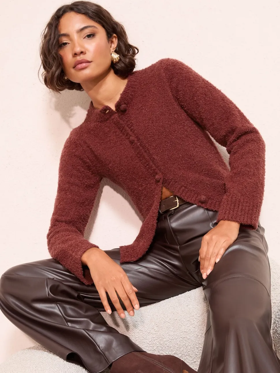 Friends Like These Burgundy Red Boucle Cardigan