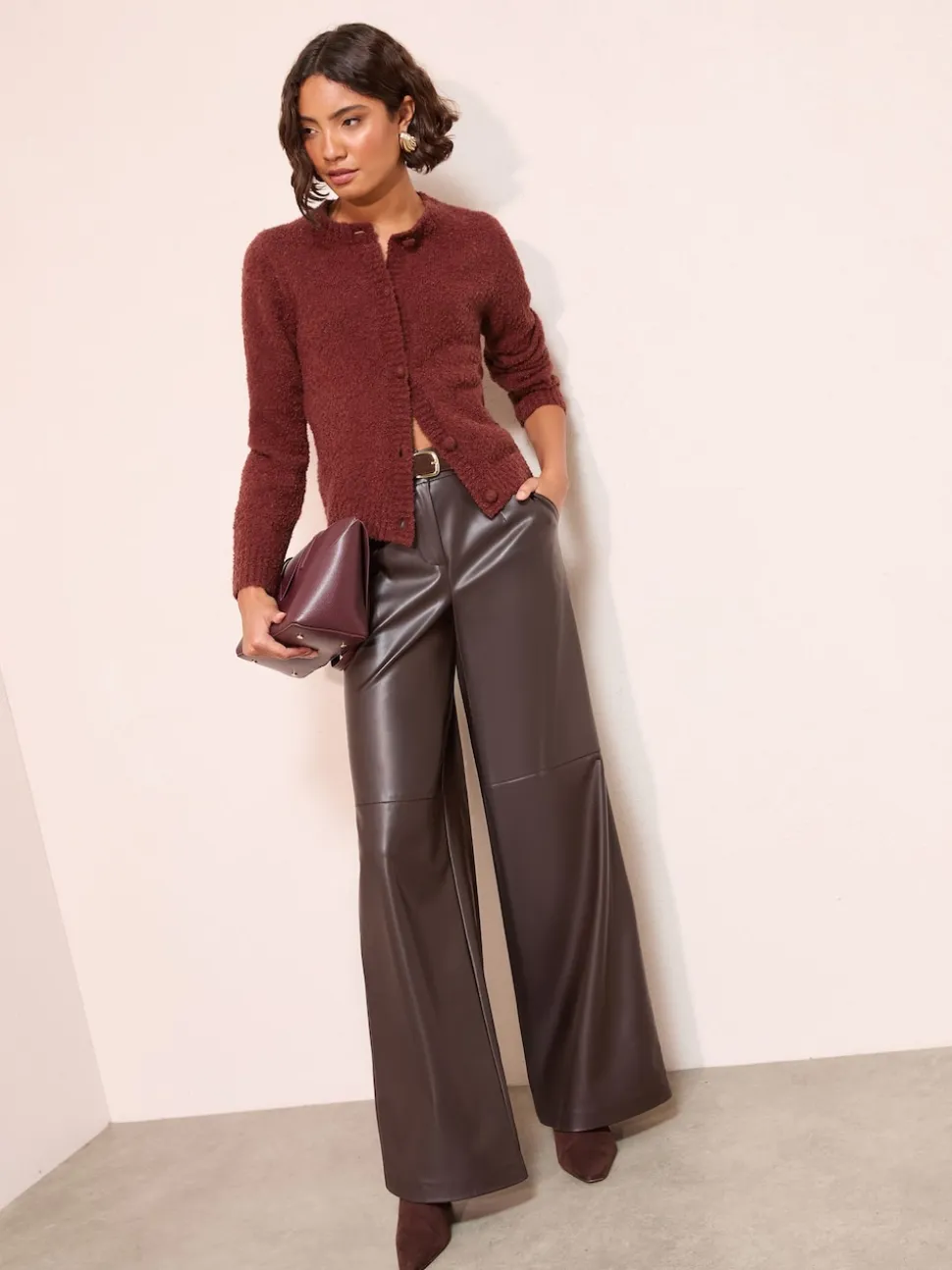 Friends Like These Burgundy Red Boucle Cardigan