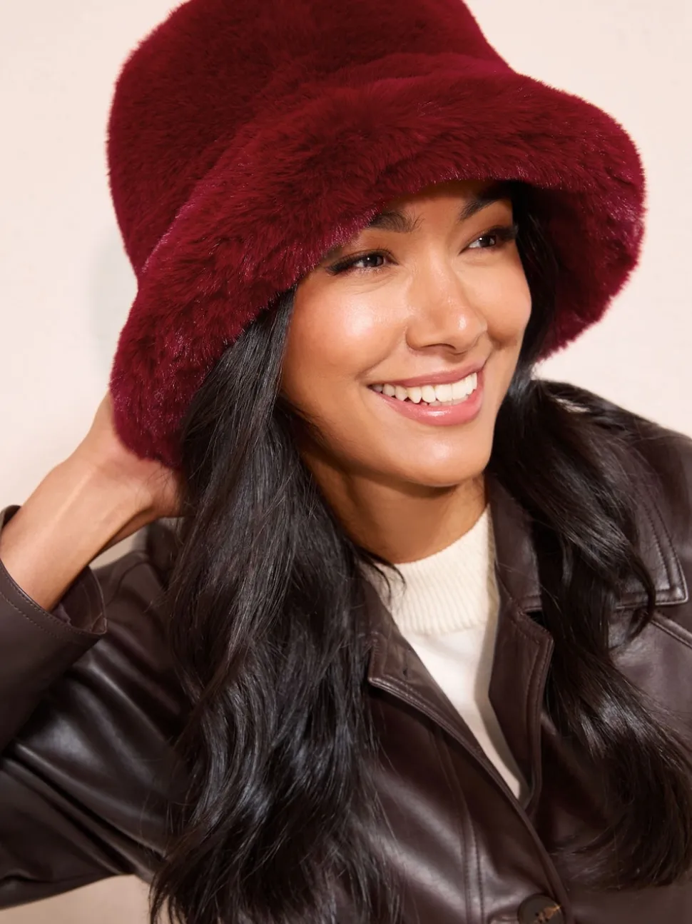 Friends Like These Burgundy Red Faux Fur Bucket Hat