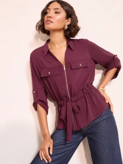 Friends Like These Burgundy Utility Style Tie Waist Shirt