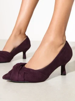 Friends Like These Burgundy Red Standard Fit Twist Detail Kitten Heel Faux Suede Courts