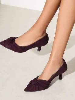 Friends Like These Burgundy Red Standard Fit Twist Detail Kitten Heel Faux Suede Courts