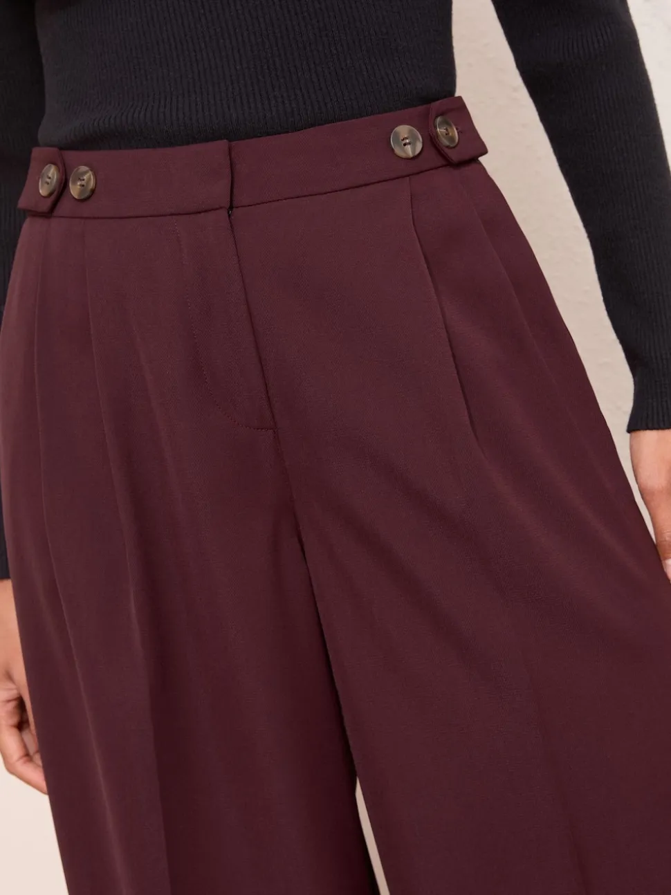 Friends Like These Burgundy Adjustable Waist Premium Wide Leg Trousers