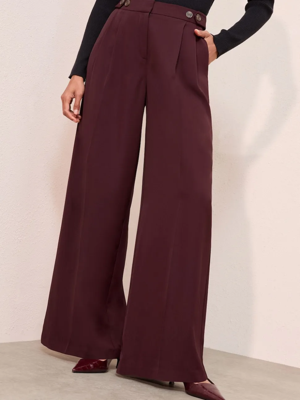 Friends Like These Burgundy Adjustable Waist Premium Wide Leg Trousers