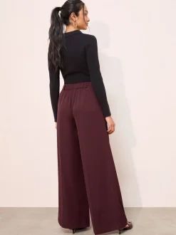 Friends Like These Burgundy Adjustable Waist Premium Wide Leg Trousers