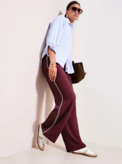 Friends Like These Burgundy Red Petite Crochet Trim Wide Leg Trousers