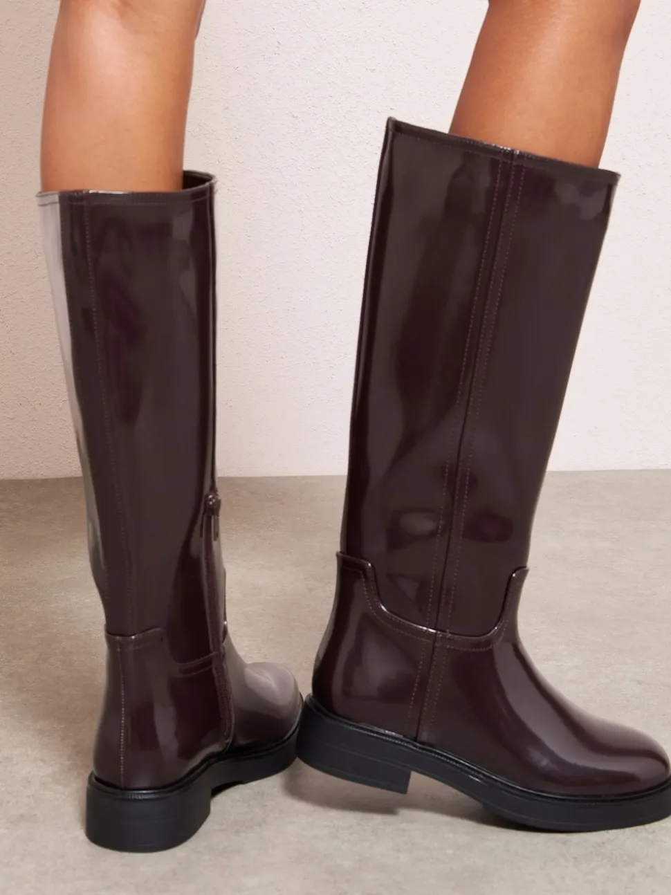 Friends Like These Burgundy Red Standard fit Faux Leather Casual Flat Pull On Knee High Long Riding Boots