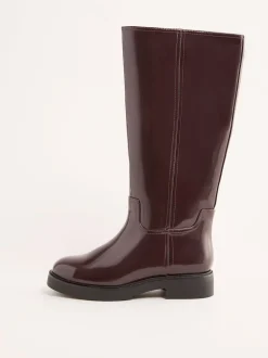 Friends Like These Burgundy Red Standard fit Faux Leather Casual Flat Pull On Knee High Long Riding Boots