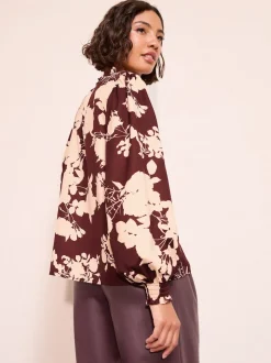 Friends Like These Burgundy Floral Long Sleeve V-Neck Button Front Blouse