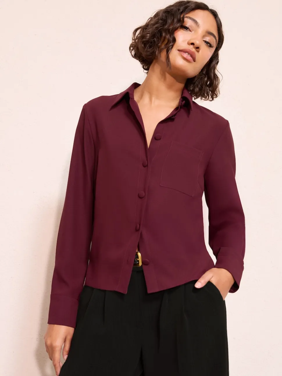 Friends Like These Burgundy Red Boxy Covered Button Shirt