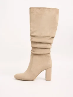 Friends Like These Camel Standard fit Ruched Block Heel Knee High Long Faux Suede Boots