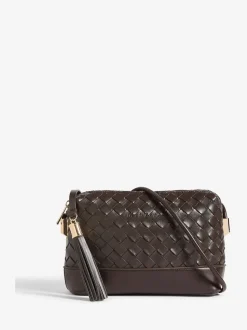 Friends Like These Choc Brown Weave Knotted Handle Cross-Body Bag