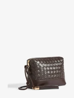 Friends Like These Choc Brown Weave Knotted Handle Cross-Body Bag