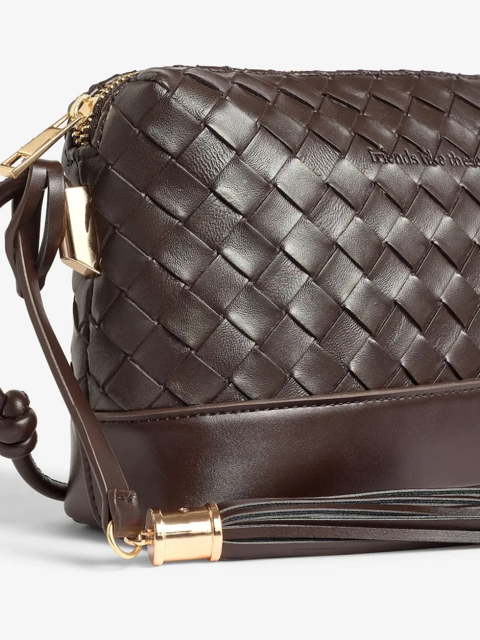 Friends Like These Choc Brown Weave Knotted Handle Cross-Body Bag
