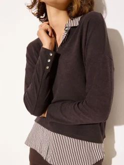 Friends Like These Chocolate 2 in1 Button Shoulder Poplin Jersey Jumper