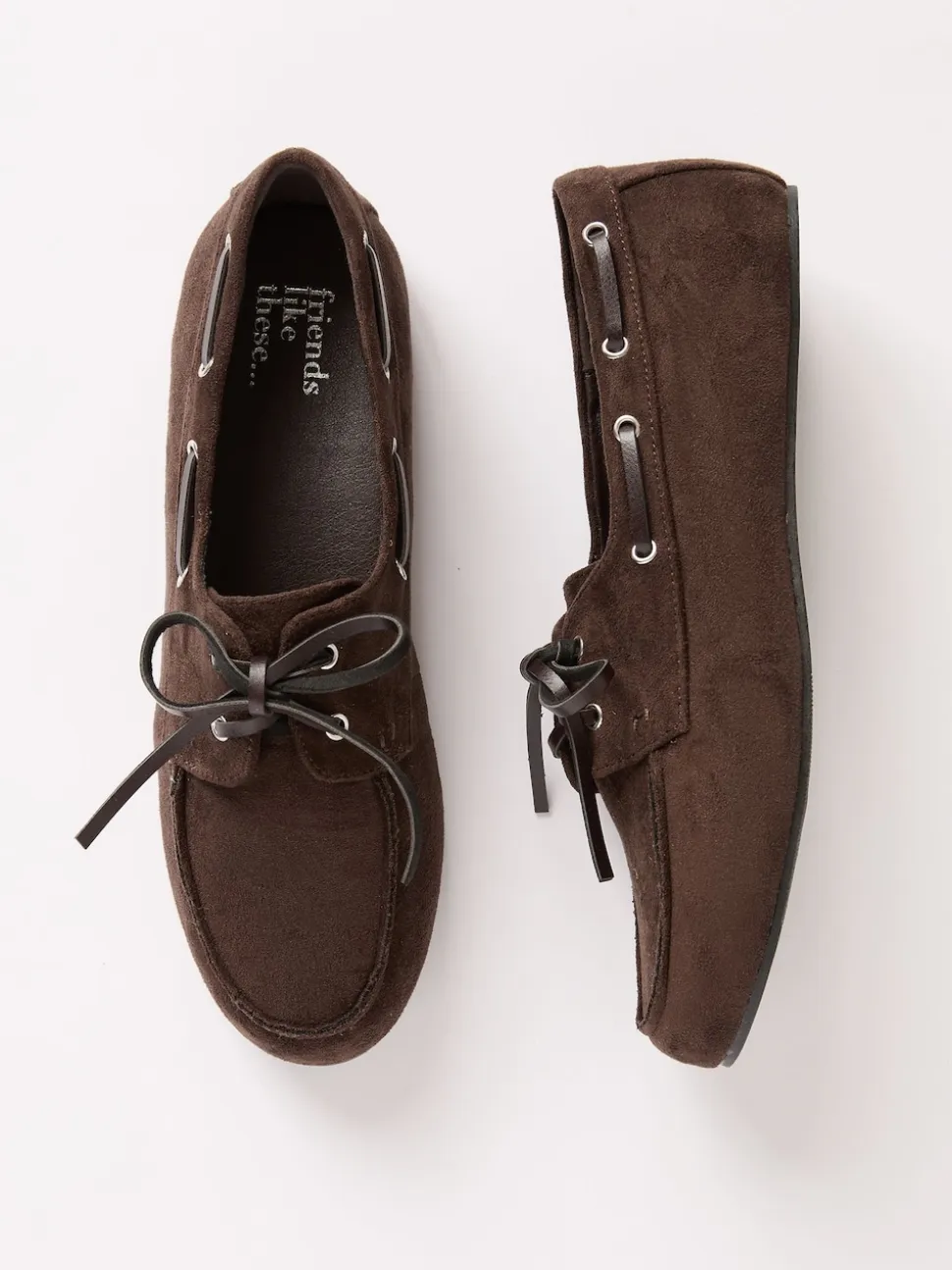 Friends Like These Chocolate Brown Slim Lace-Up Comfort Faux Suede Boat Shoe Loafers