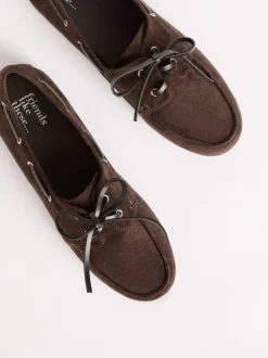 Friends Like These Chocolate Brown Slim Lace-Up Comfort Faux Suede Boat Shoe Loafers