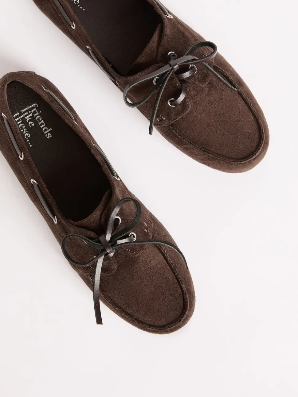 Friends Like These Chocolate Brown Slim Lace-Up Comfort Faux Suede Boat Shoe Loafers