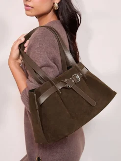 Friends Like These Chocolate Brown Faux Suede Slouch Tote Bag