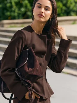 Friends Like These Chocolate Brown Peplum Collarless Jacket