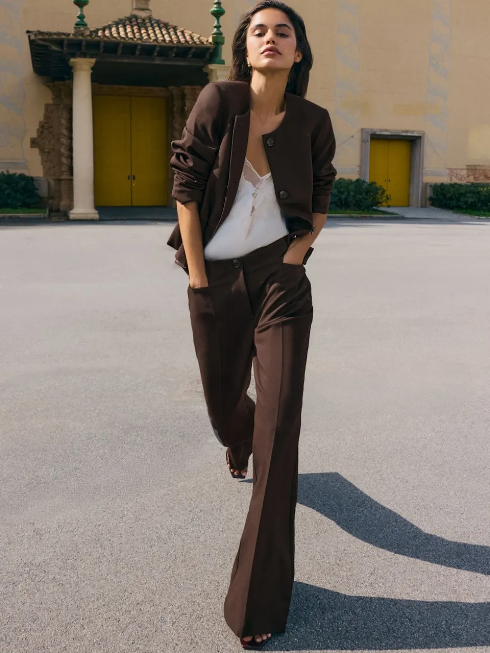 Friends Like These Chocolate Brown Peplum Collarless Jacket