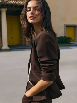 Friends Like These Chocolate Brown Peplum Collarless Jacket