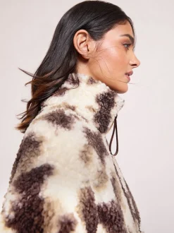 Friends Like These Cream Cow Print Full Zip Borg Jacket