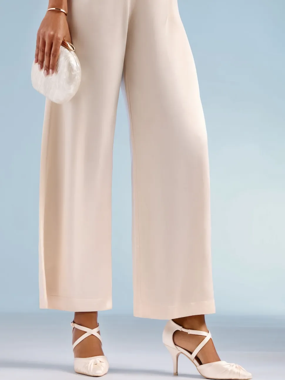 Friends Like These Cream Satin Twist Detail Cross Strap Mid Heel Bridal Court Shoe