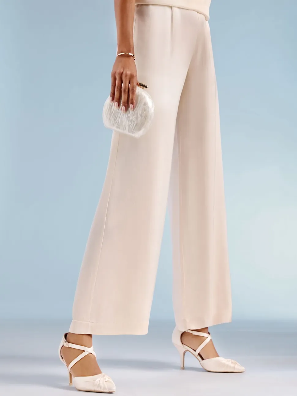 Friends Like These Cream Satin Twist Detail Cross Strap Mid Heel Bridal Court Shoe