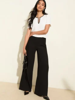 Friends Like These Cream Short Angel Sleeve Tipped Trim Blouse