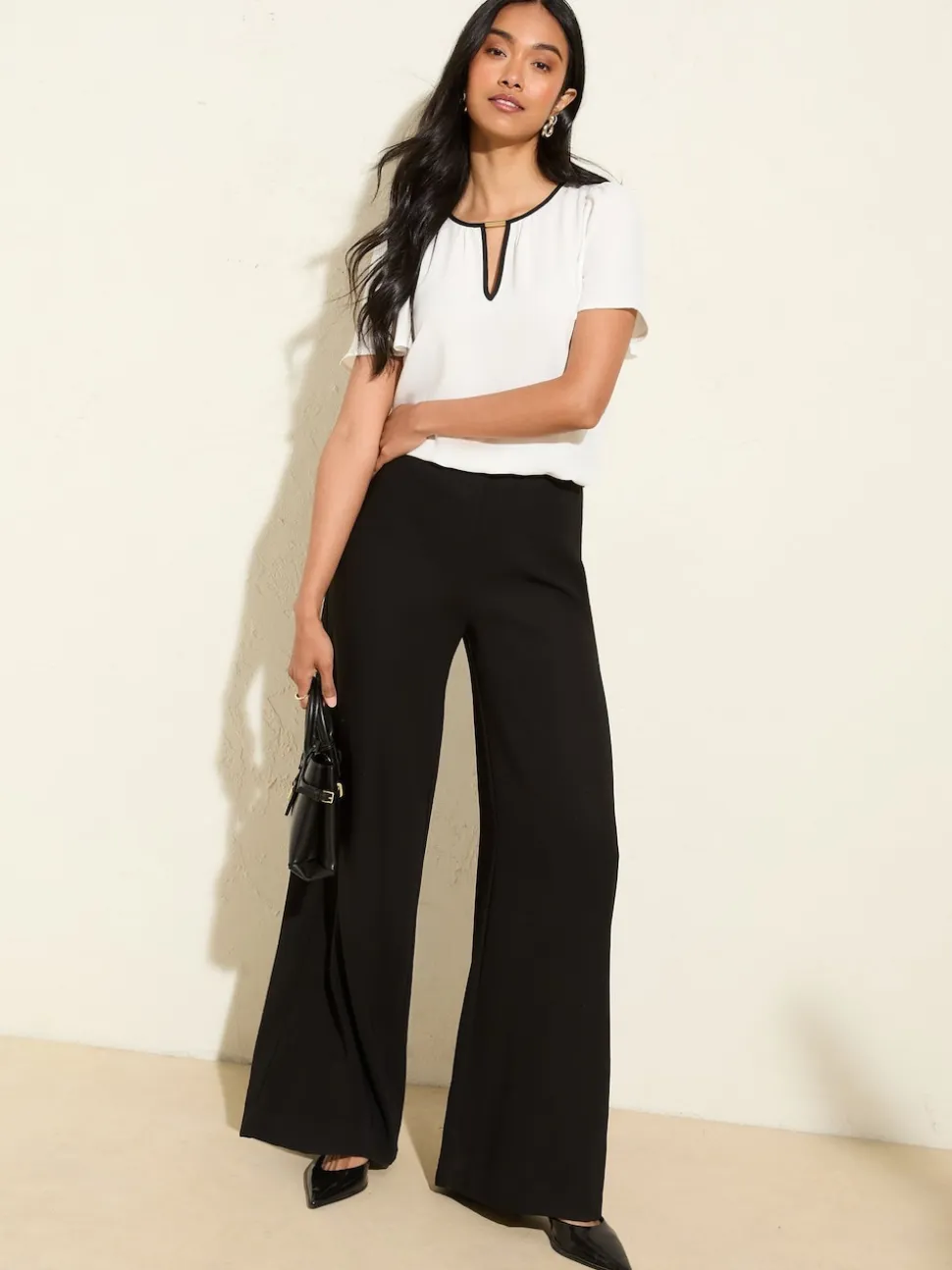 Friends Like These Cream Short Angel Sleeve Tipped Trim Blouse