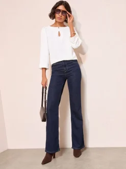 Friends Like These Cream 3/4 Sleeve Keyhole Front Hardware Detail Blouse