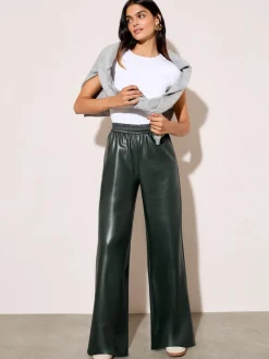Friends Like These Forest Green Faux Leather Elasticaed Trousers