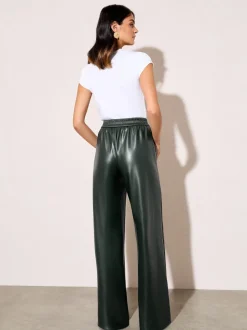 Friends Like These Forest Green Faux Leather Elasticaed Trousers
