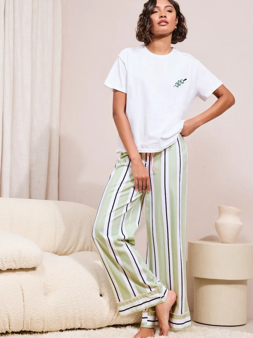 Friends Like These Green Stripe Martini Short Sleeve Pyjamas