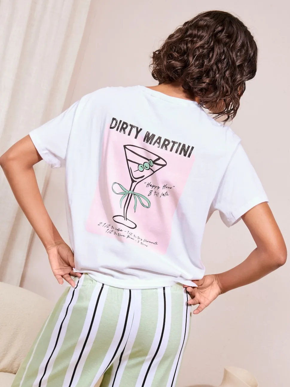 Friends Like These Green Stripe Martini Short Sleeve Pyjamas